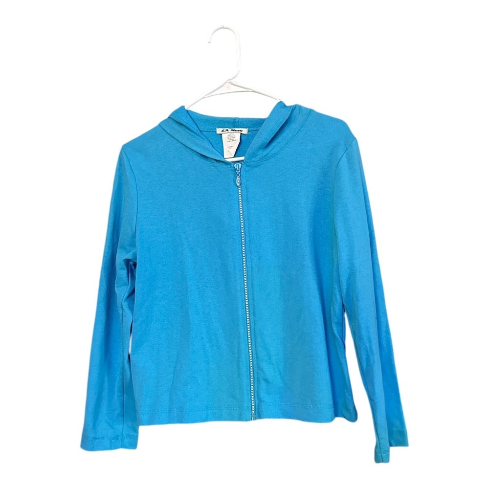 LA Movers Vintage Womens Blue Zip up Hoodie Sweatshirt Size Petite Medium